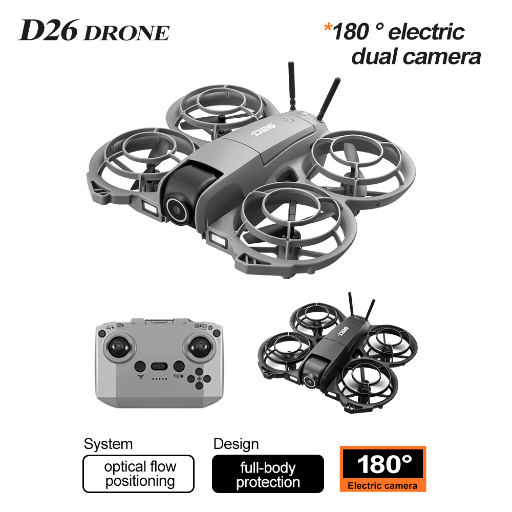 Fpv Brushless Rc Drone 4K - โดรนบังคับวิทยุขนาดเล็ก 4K รุ่น D26 พร้อมอุปกรณ์ป้องกันใบพัดครบชุด 180